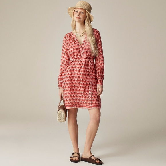NWT!! J. CREW Cabana Mini Dress Block Print Ramie Coral Multi Cover Up XXS - Picture 1 of 16